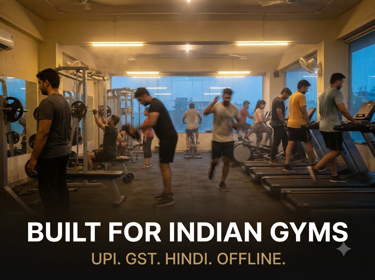A busy gym floor at evening peak — Bahadurgarh, Jhajjar district, Haryana
